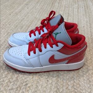 Nike Kids Red and White Sneakers with Green Accent